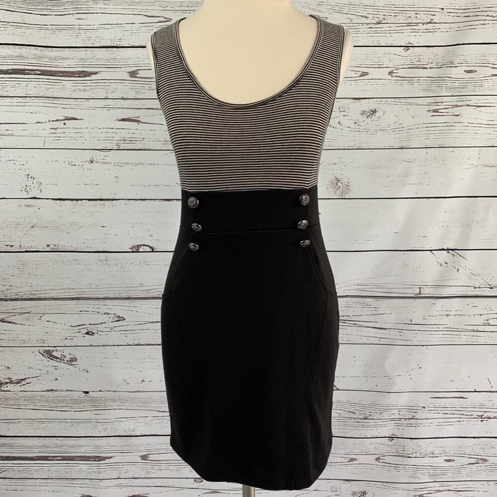 Papaya striped black dress military feel